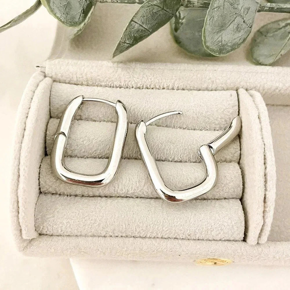 925 Sterling Silver Chunky Hoop Earrings Thick Large Huggie Earrings - Picture 1 of 9